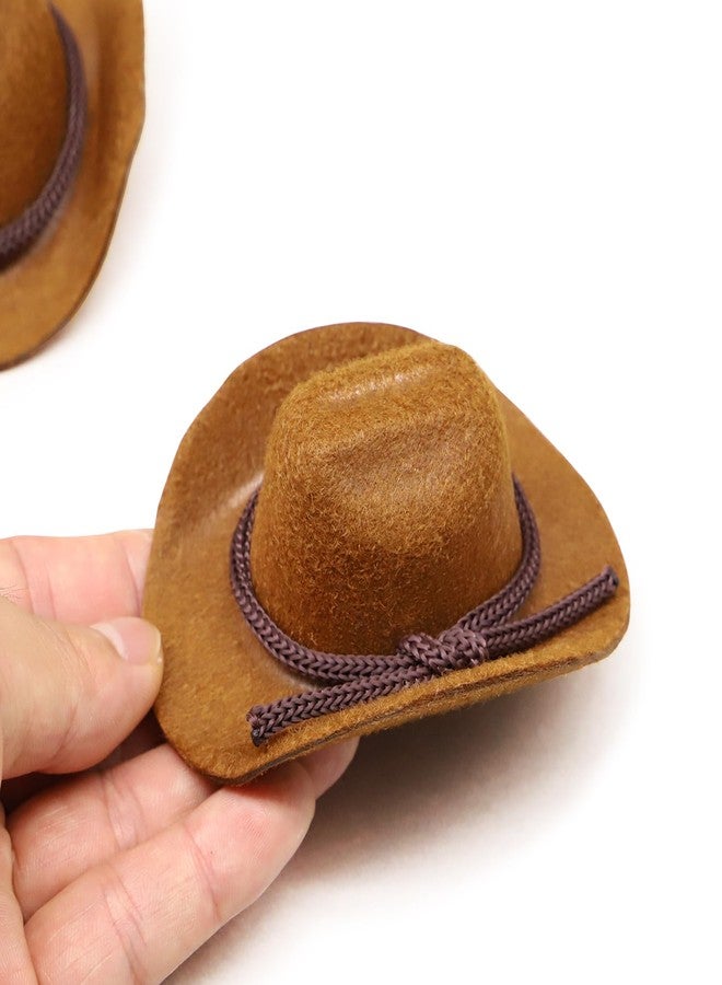 RillyRellow Dollhouse Cowboy Hat, Miniature Cowboy Hat, 1:6 Scale Miniature Soft Cowboy, Mini Hat, Brown/Black, American Old West Hat, for Dollhouse Craft Supplies (2PCS) (Brown) - Image 1